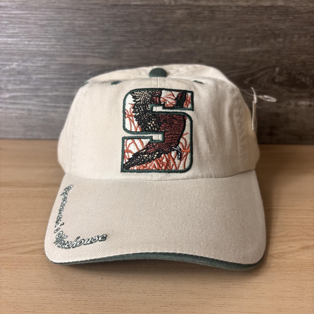 Vintage Sportsmans Warehouse Hat Strap Back One Size Beige Embroidered Fishing